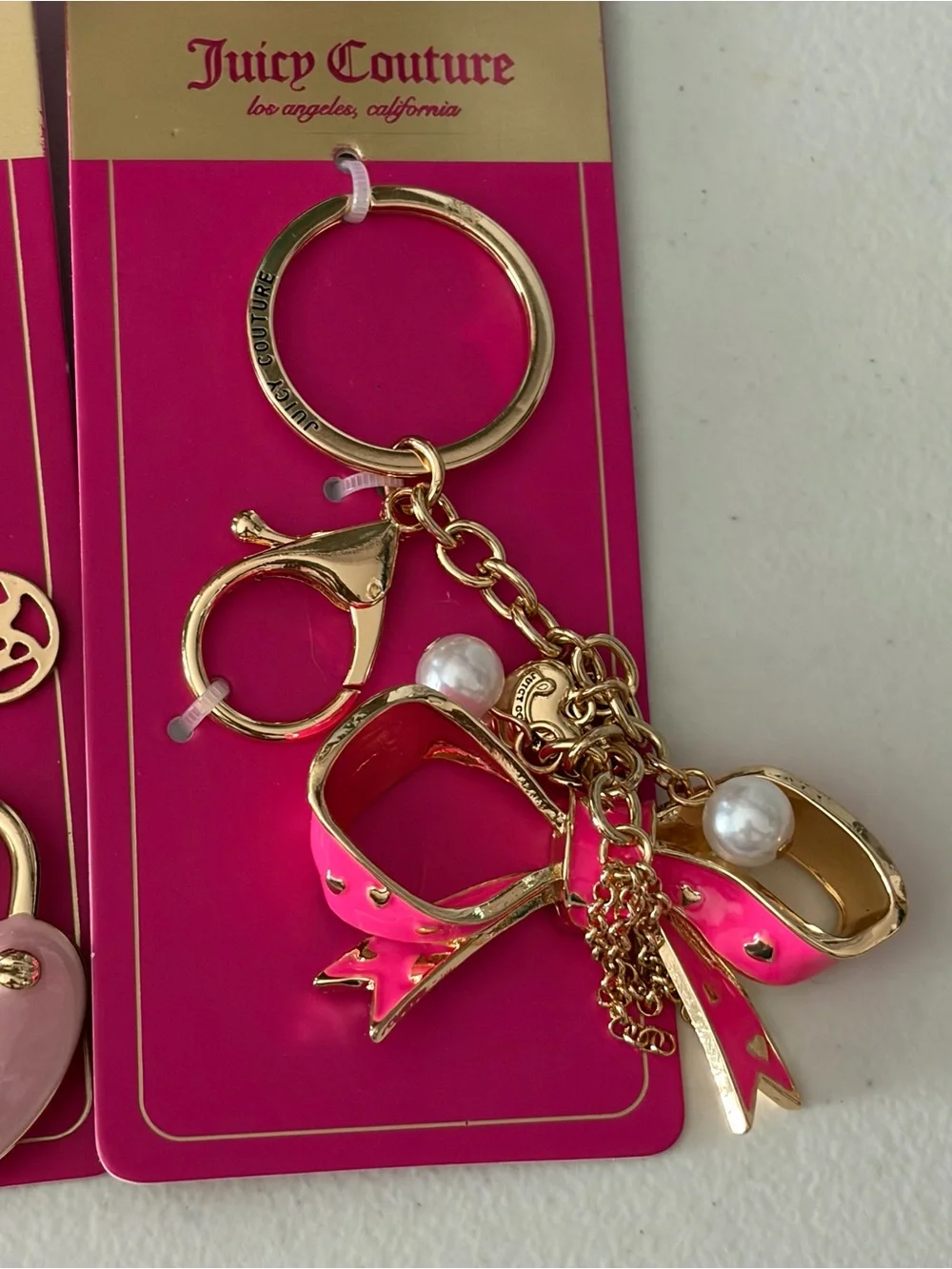 Juicy Couture Gold-tone Keychain Charm Trio with Pink Accents